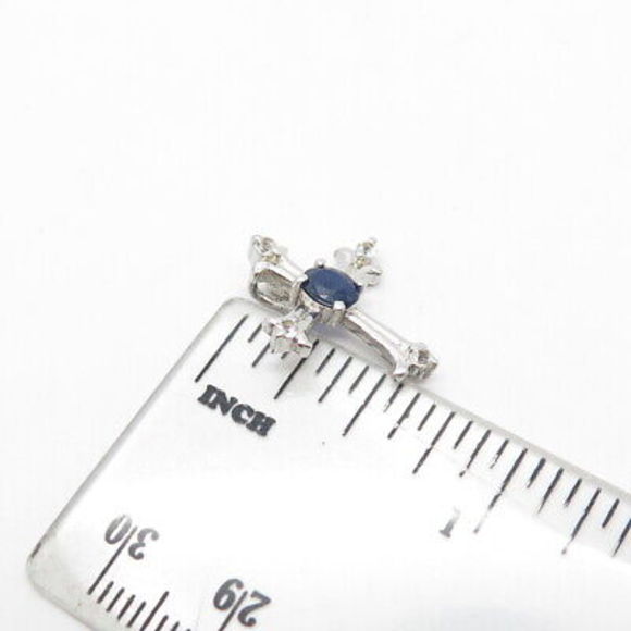 CHUCK CLEMENCY 925 Sterling Silver Real White Topaz & Sapphire Gem Cross… - Picture 3 of 8